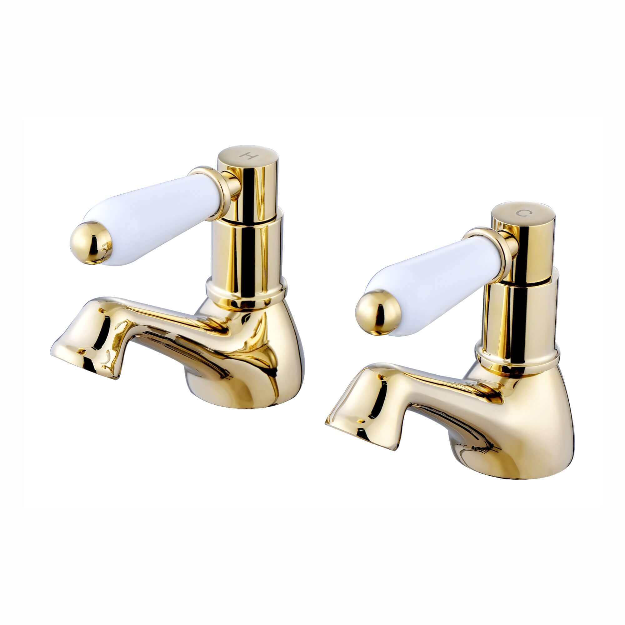 Buy Downton hot and cold basin taps with white ceramic levers - gold Online UK | HOUSE OF ENKI
